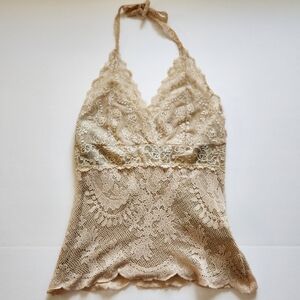 Ann Ferriday Women's Nude Lace Halter Top Camisole With Liner Size One Size